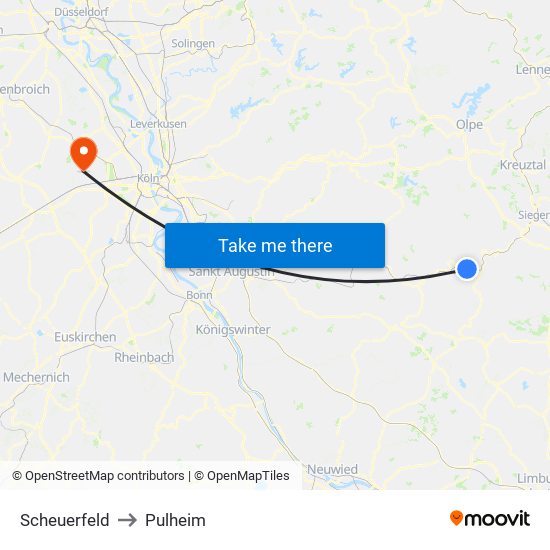 Scheuerfeld to Pulheim map