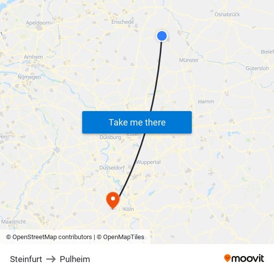 Steinfurt to Pulheim map