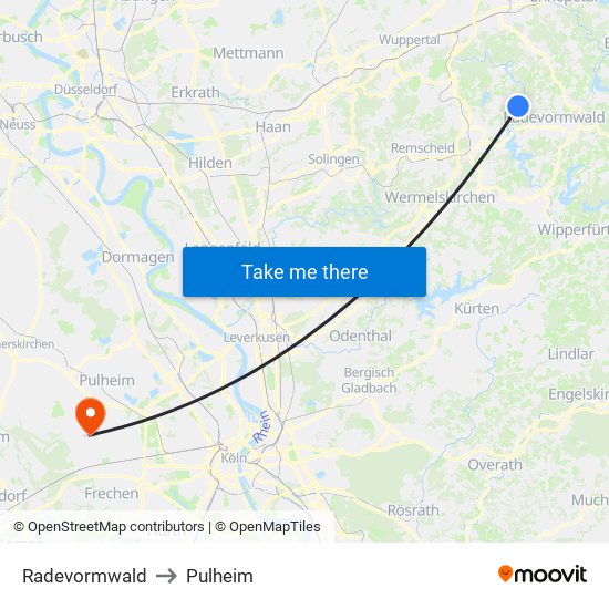 Radevormwald to Pulheim map