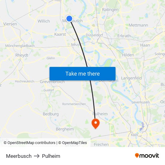 Meerbusch to Pulheim map