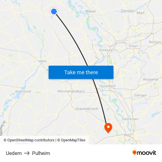 Uedem to Pulheim map