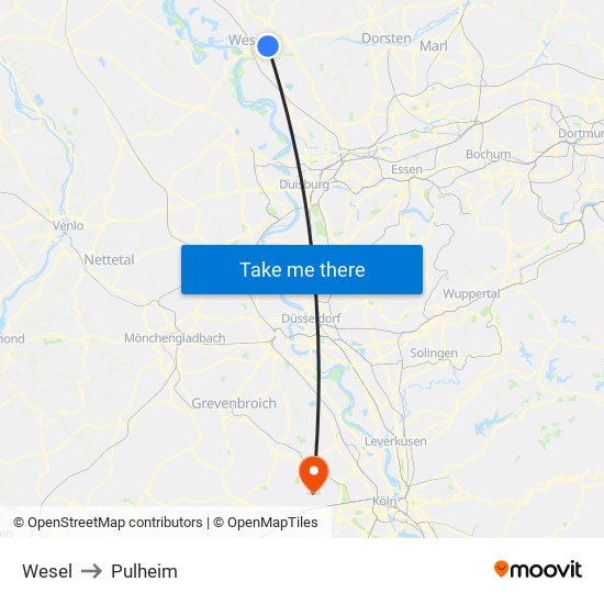 Wesel to Pulheim map