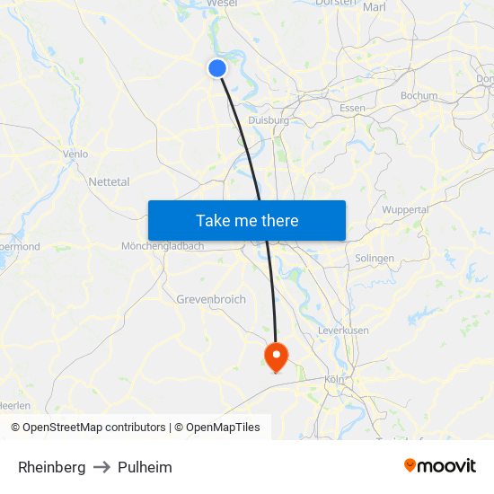 Rheinberg to Pulheim map