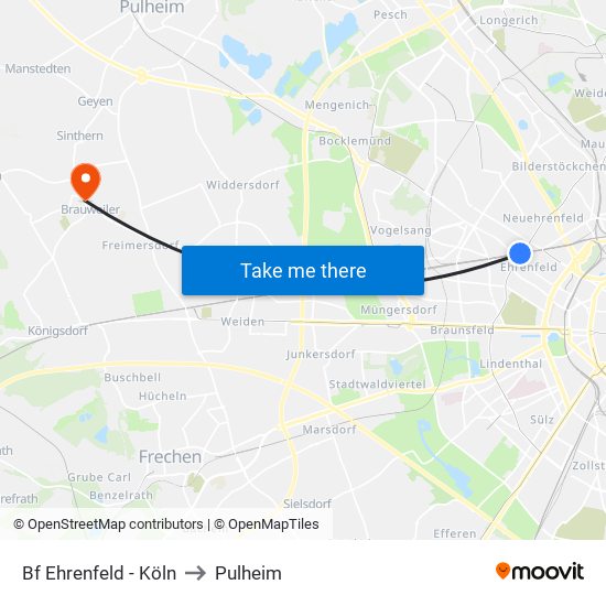 Bf Ehrenfeld - Köln to Pulheim map