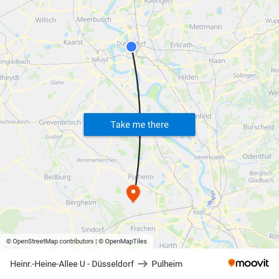 Heinr.-Heine-Allee U - Düsseldorf to Pulheim map