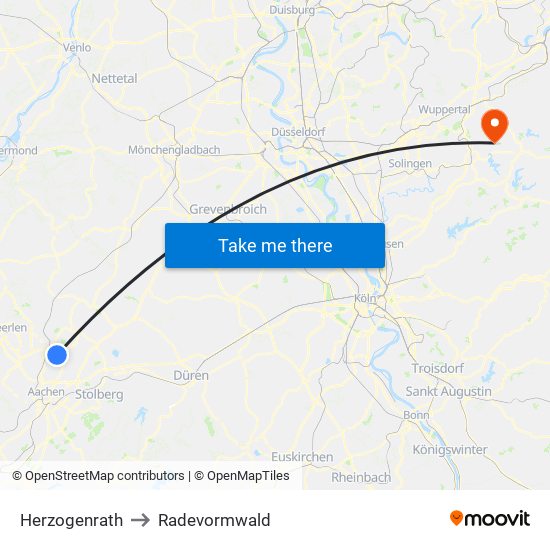 Herzogenrath to Radevormwald map