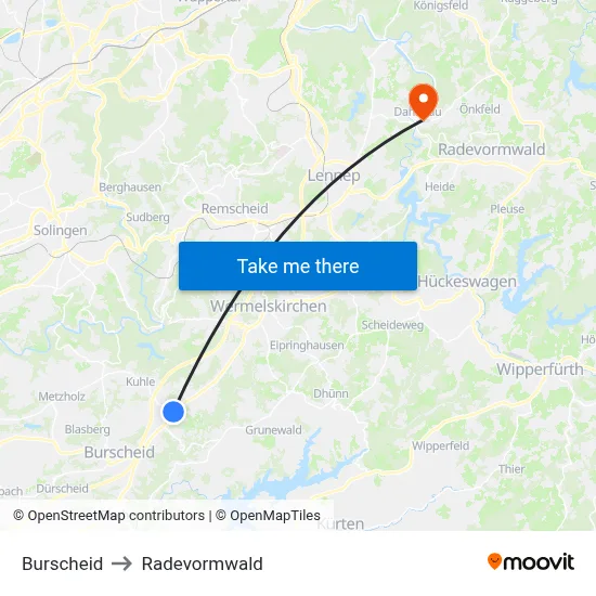 Burscheid to Radevormwald map