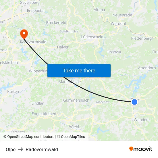 Olpe to Radevormwald map