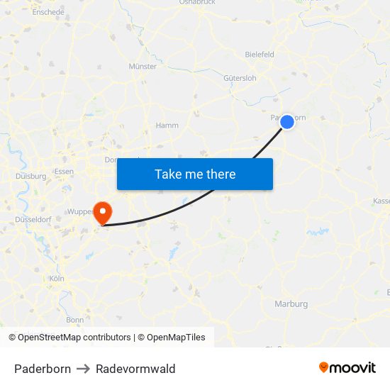 Paderborn to Radevormwald map