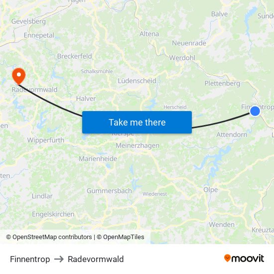 Finnentrop to Radevormwald map