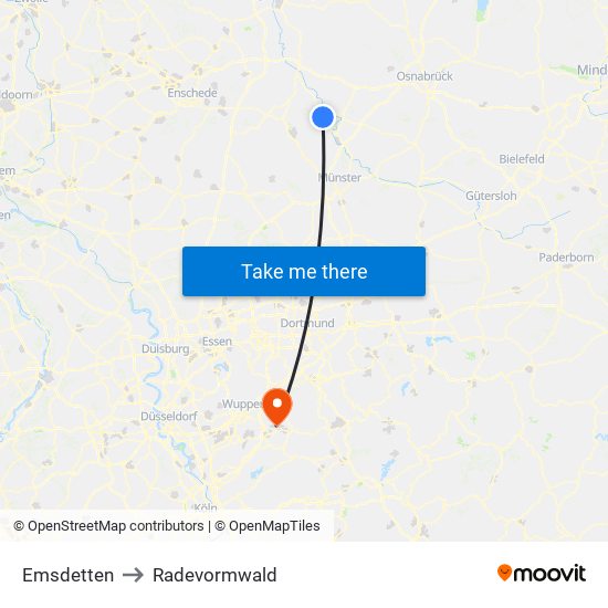 Emsdetten to Radevormwald map