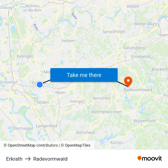 Erkrath to Radevormwald map