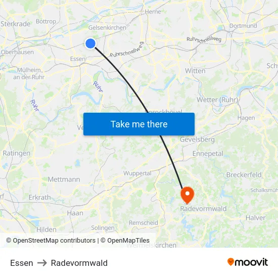 Essen to Radevormwald map