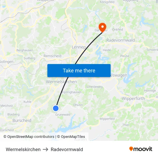 Wermelskirchen to Radevormwald map