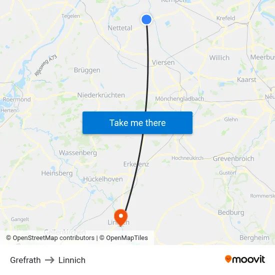 Grefrath to Linnich map