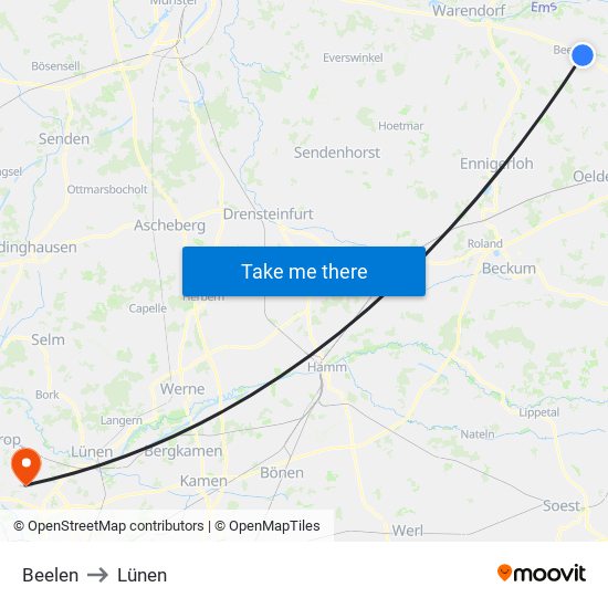 Beelen to Lünen map