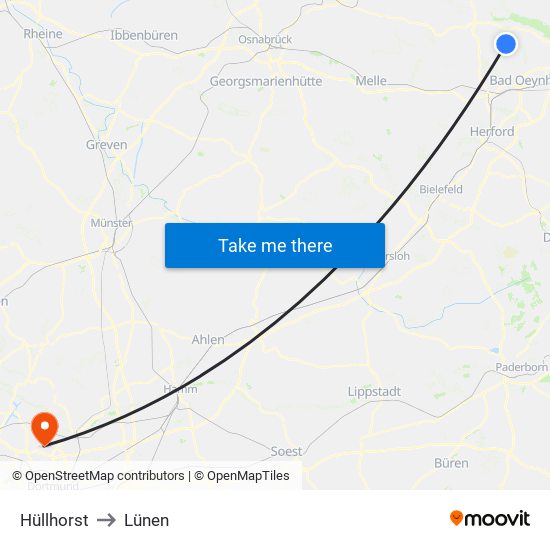 Hüllhorst to Lünen map