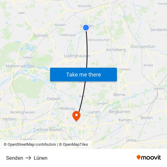 Senden to Lünen map