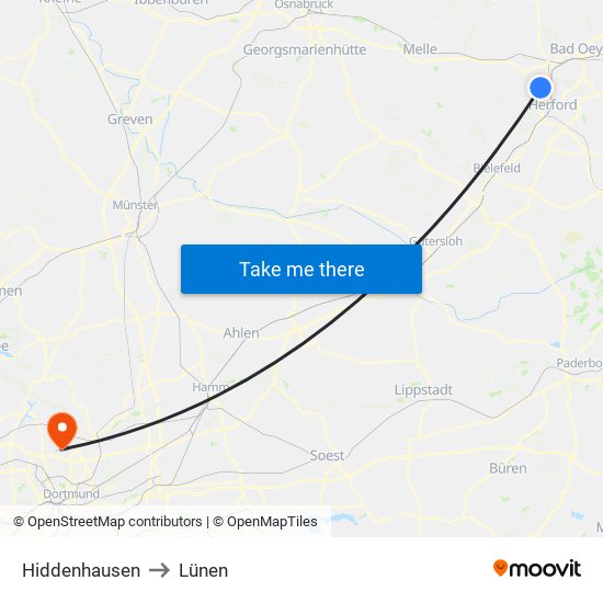 Hiddenhausen to Lünen map