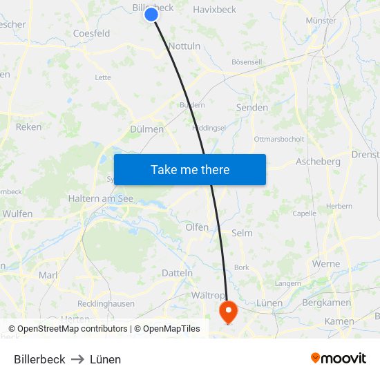 Billerbeck to Lünen map