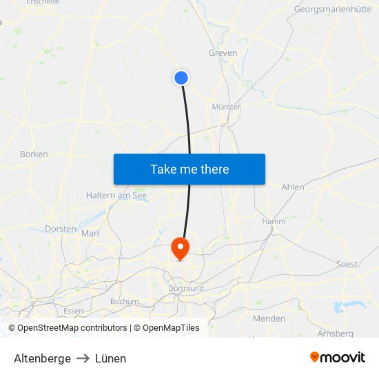Altenberge to Lünen map