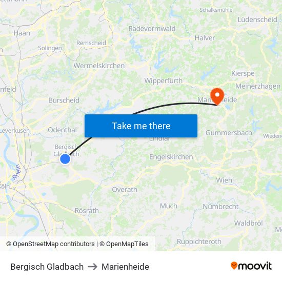 Bergisch Gladbach to Marienheide map