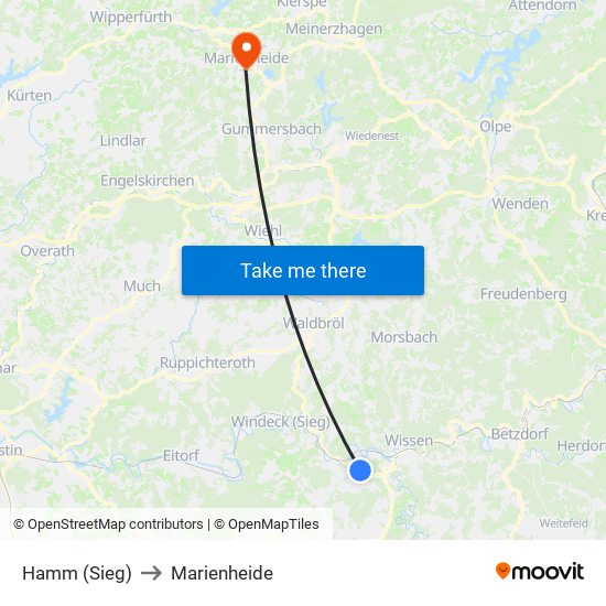 Hamm (Sieg) to Marienheide map