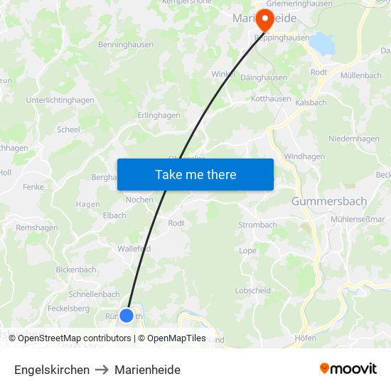 Engelskirchen to Marienheide map