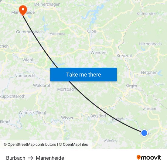 Burbach to Marienheide map