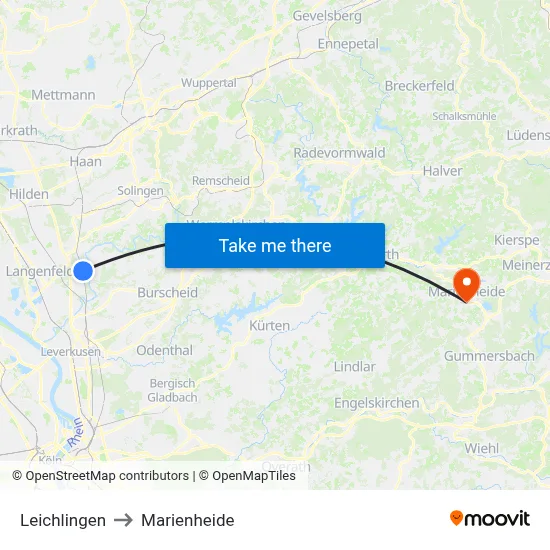 Leichlingen to Marienheide map