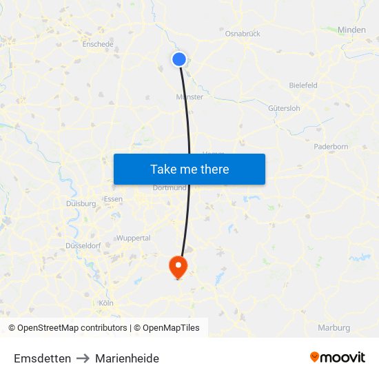 Emsdetten to Marienheide map