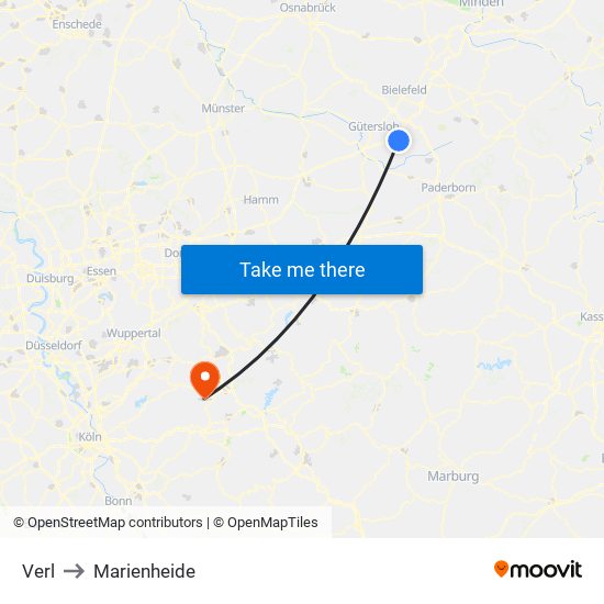 Verl to Marienheide map