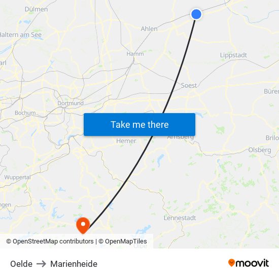 Oelde to Marienheide map