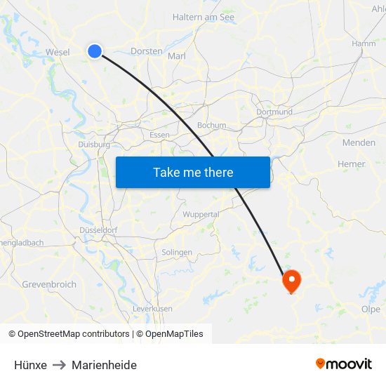 Hünxe to Marienheide map