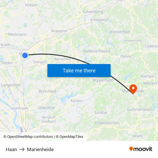 Haan to Marienheide map