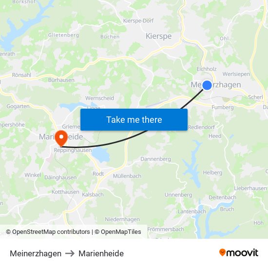 Meinerzhagen to Marienheide map