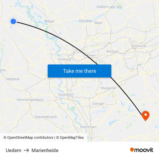 Uedem to Marienheide map