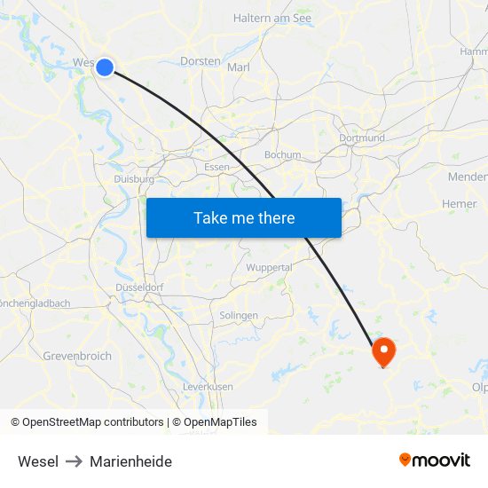 Wesel to Marienheide map