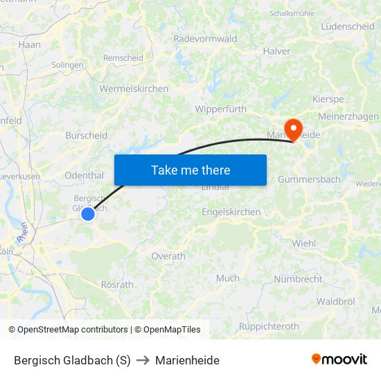 Bergisch Gladbach (S) to Marienheide map