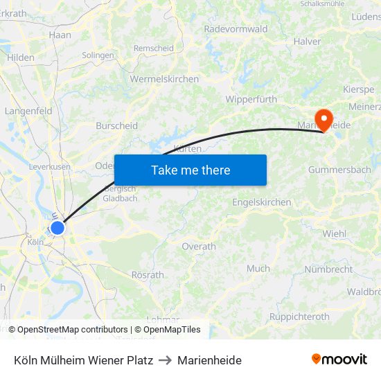 Köln Mülheim Wiener Platz to Marienheide map