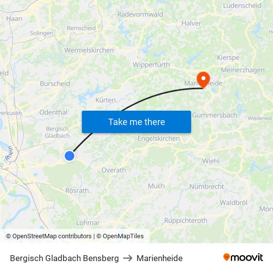 Bergisch Gladbach Bensberg to Marienheide map