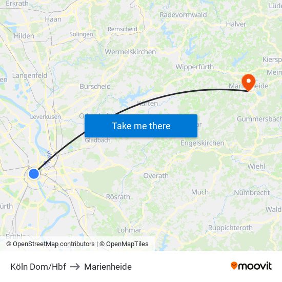 Köln Dom/Hbf to Marienheide map