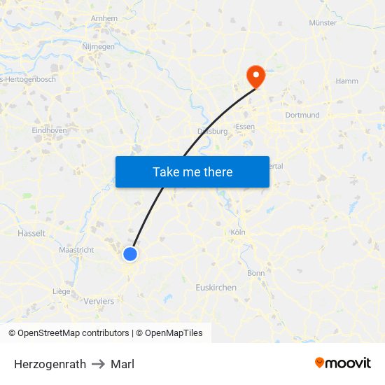 Herzogenrath to Marl map