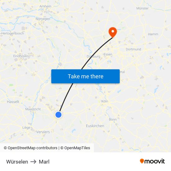Würselen to Marl map