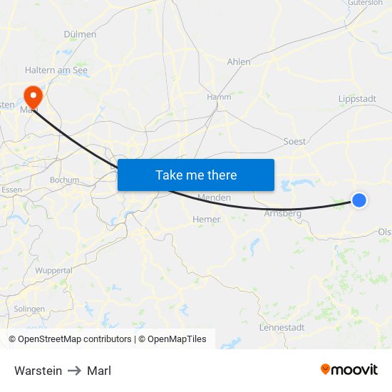 Warstein to Marl map