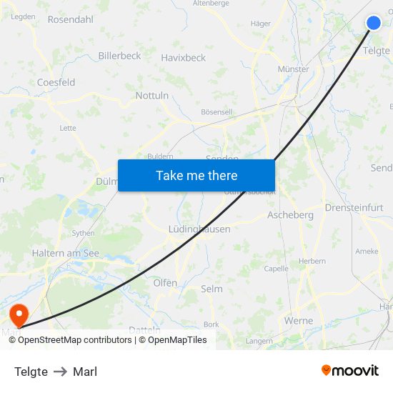 Telgte to Marl map