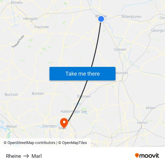 Rheine to Marl map