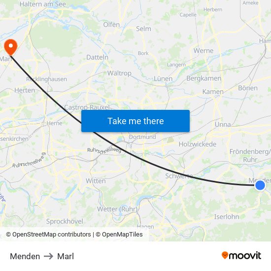 Menden to Marl map