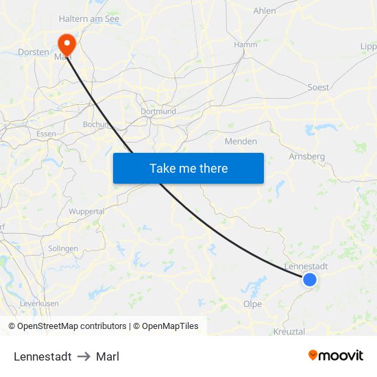 Lennestadt to Marl map