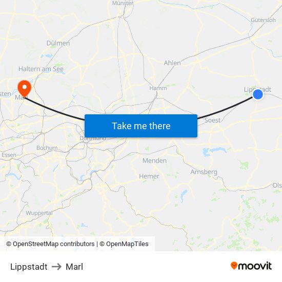 Lippstadt to Marl map